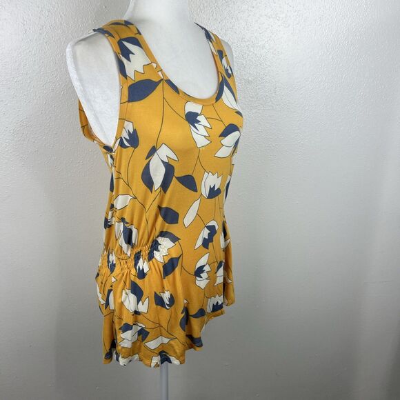 ModCloth Tank Top Women Small Yellow Blue Floral Print Soft Stretch Relaxed - Picture 4 of 13